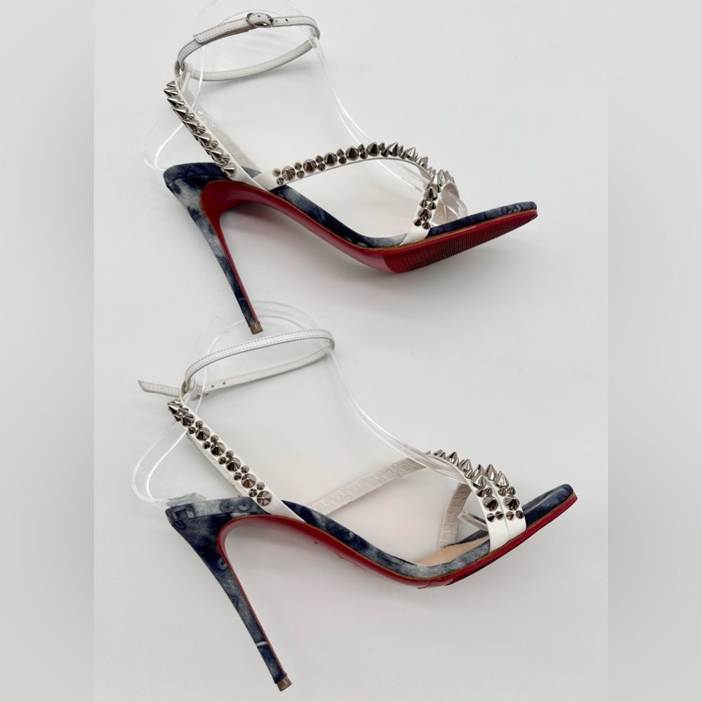 Christian Louboutin Mafaldina Spikes Denim & Leather 100 Heels Sandals EU 37 US7 - Picture 5 of 12